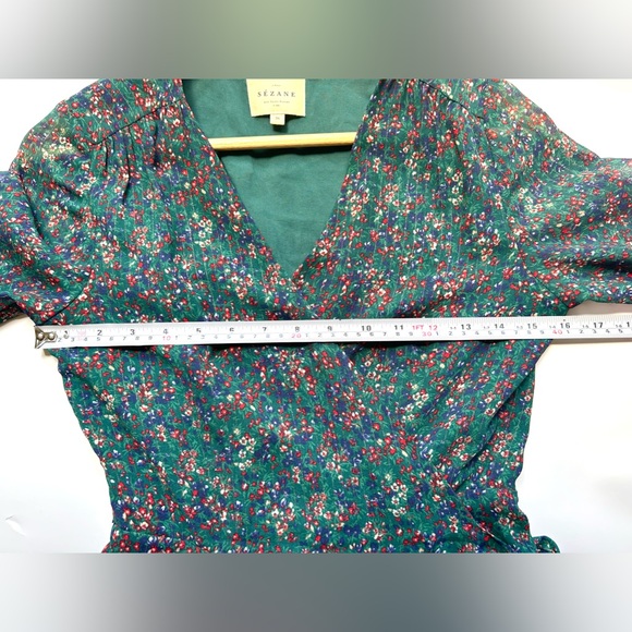 Sezane Elsa Mini Wrap Dress green floral small 4 - Picture 4 of 11